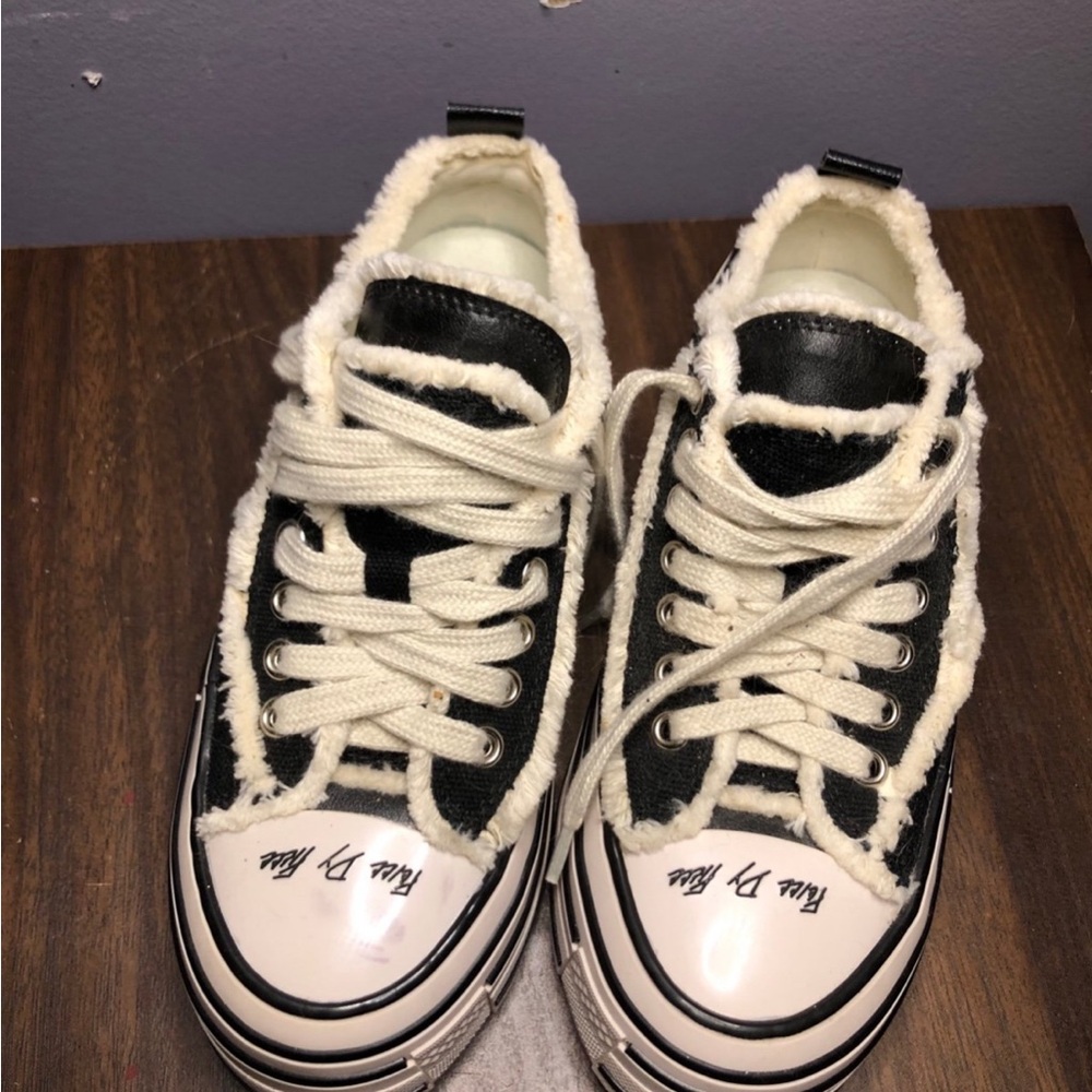 Faux Fur Black and White Sneakers